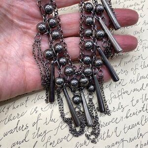Gunmetal Gray Chain Dangle Statement Necklace